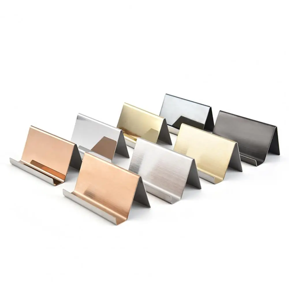 Business Card Organizer Stand Stainless Steel Minimalist Desktop Credit Name Card Holder with Open Slot Office Desk Organizer