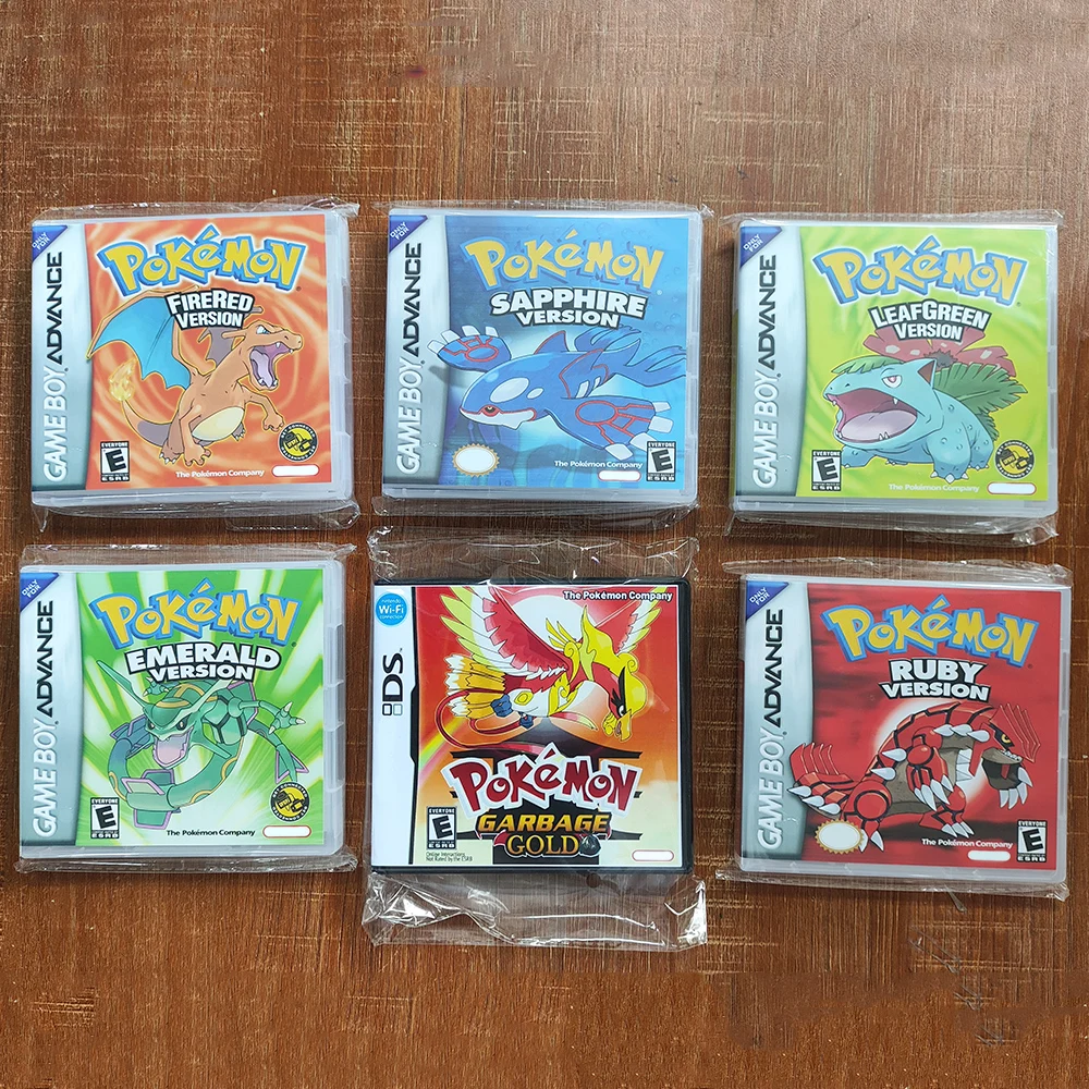 

Карта с игровым картриджем Pokemon Series GBA в коробке, изумрудный рубин, огненно-красный лист, зеленый сапфир, нет руководства, версия для США