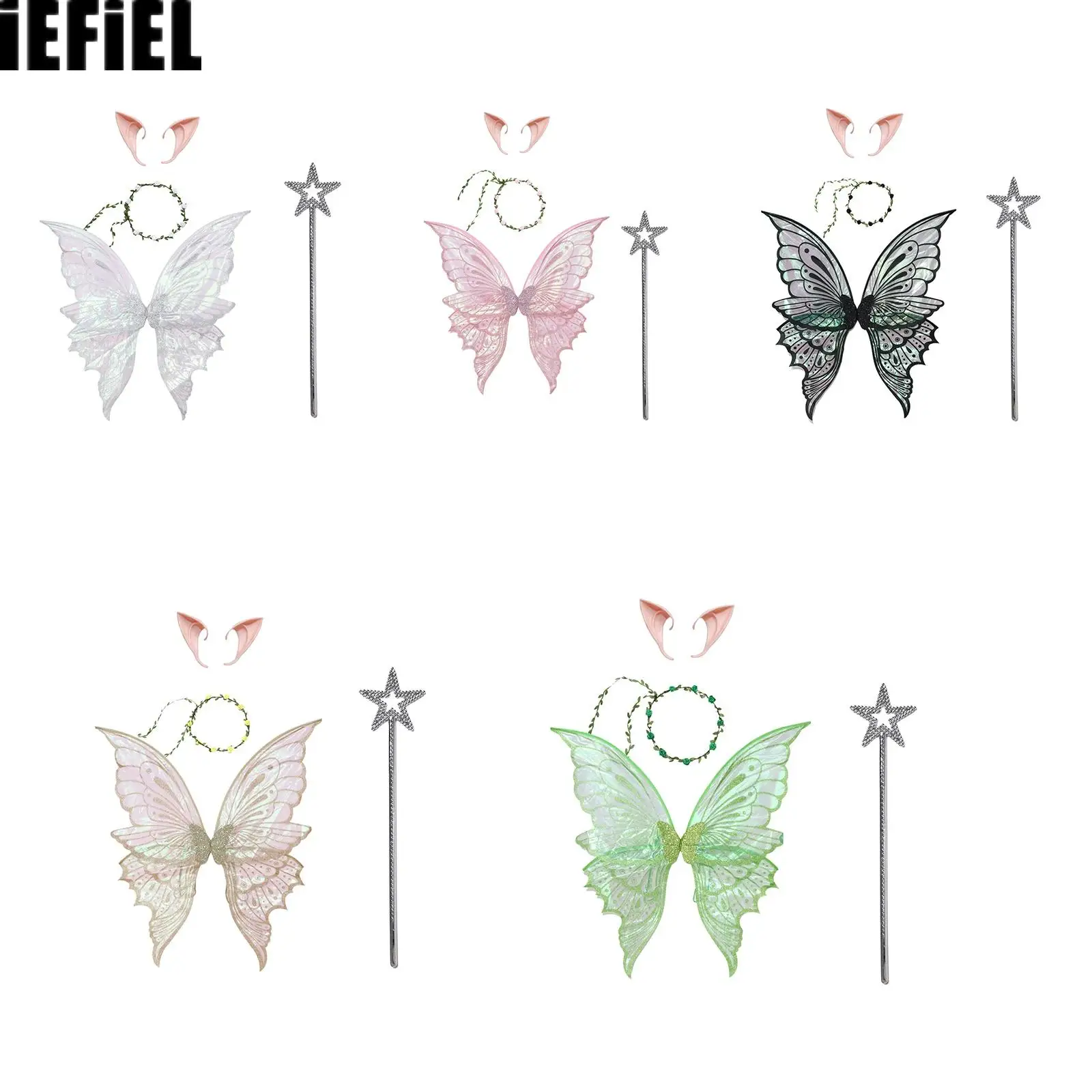 Adult Kids Halloween Fairy Cosplay Costume Butterfly Wings Garland Star Wand And Elf Ears for Party Performances
