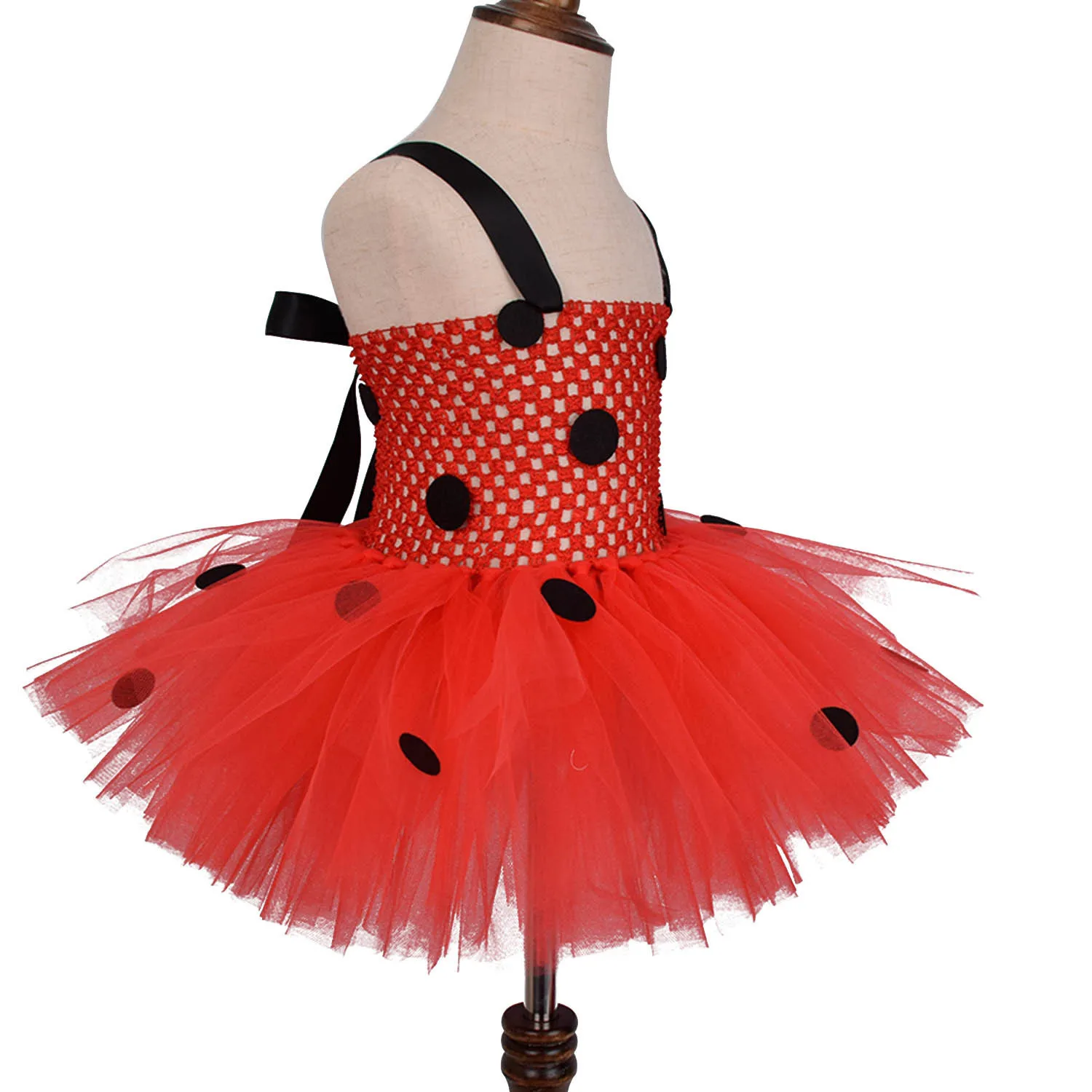 Girls' Animal Dress Cartoon Ladybug Red Polka Dot Tulle Dress Tutu Performance Costume - view 3