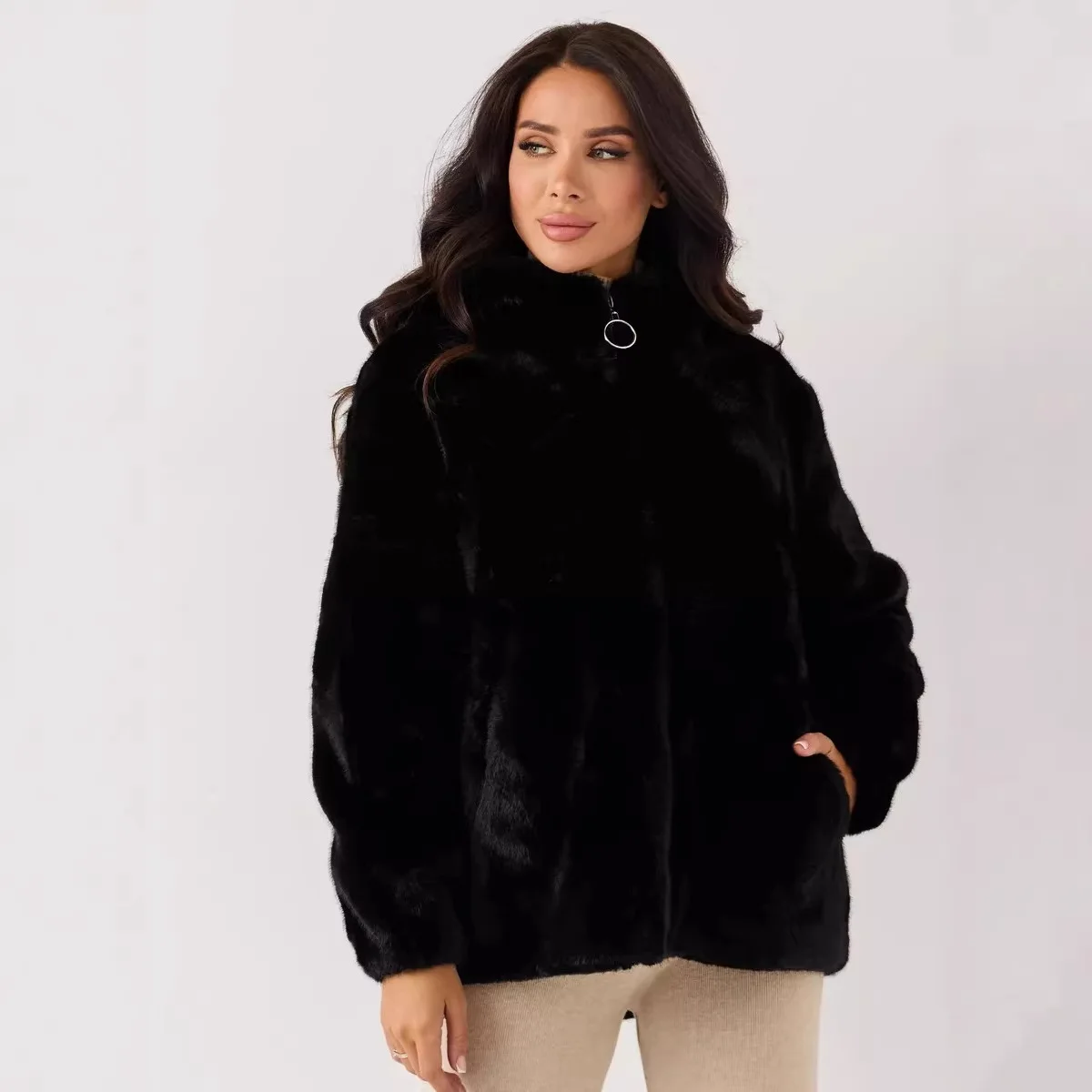Women's winter clothing Women's environmentally friendly plush jacket medium and long artificial fur thickened thermal hooded im