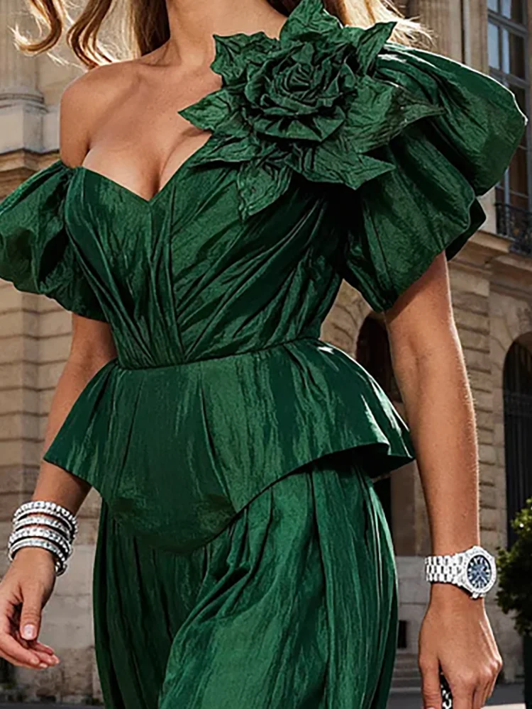 Chic Off Shoulder Ruched Flowers Sleeveless Jumpsuit Formal Evening Dresses Birthday Party Prom Gowns Customized