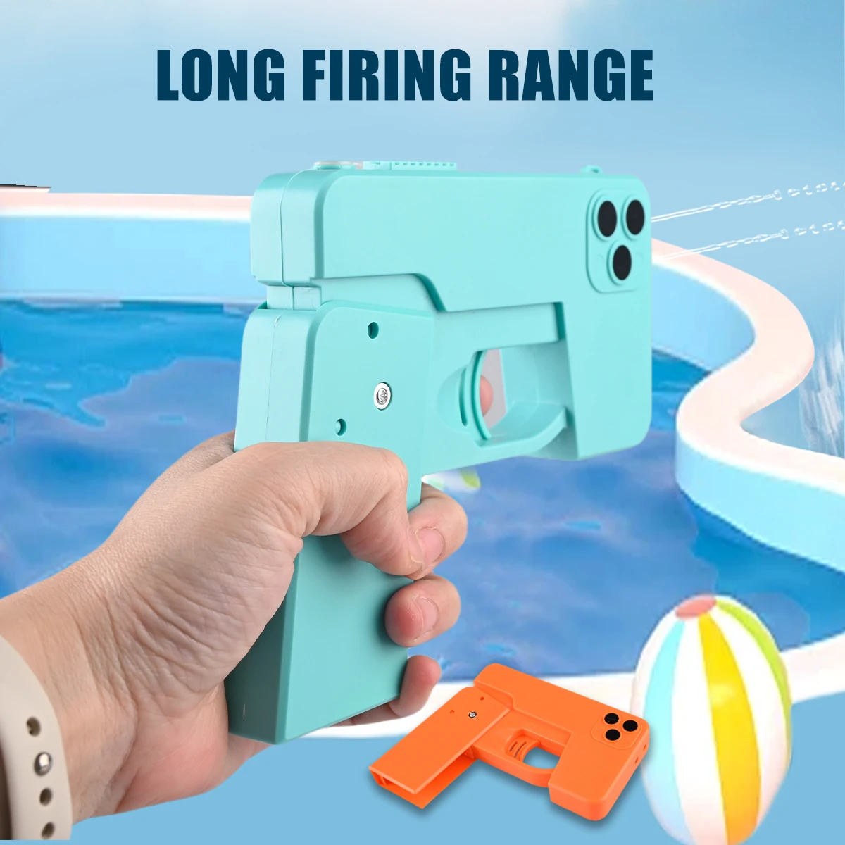 Folding Water Gun Toy, Simulate Shape of Mobile Phone Long Firing Range Outdoor Beach Bathroom Pool Play Water Gifts for Kids