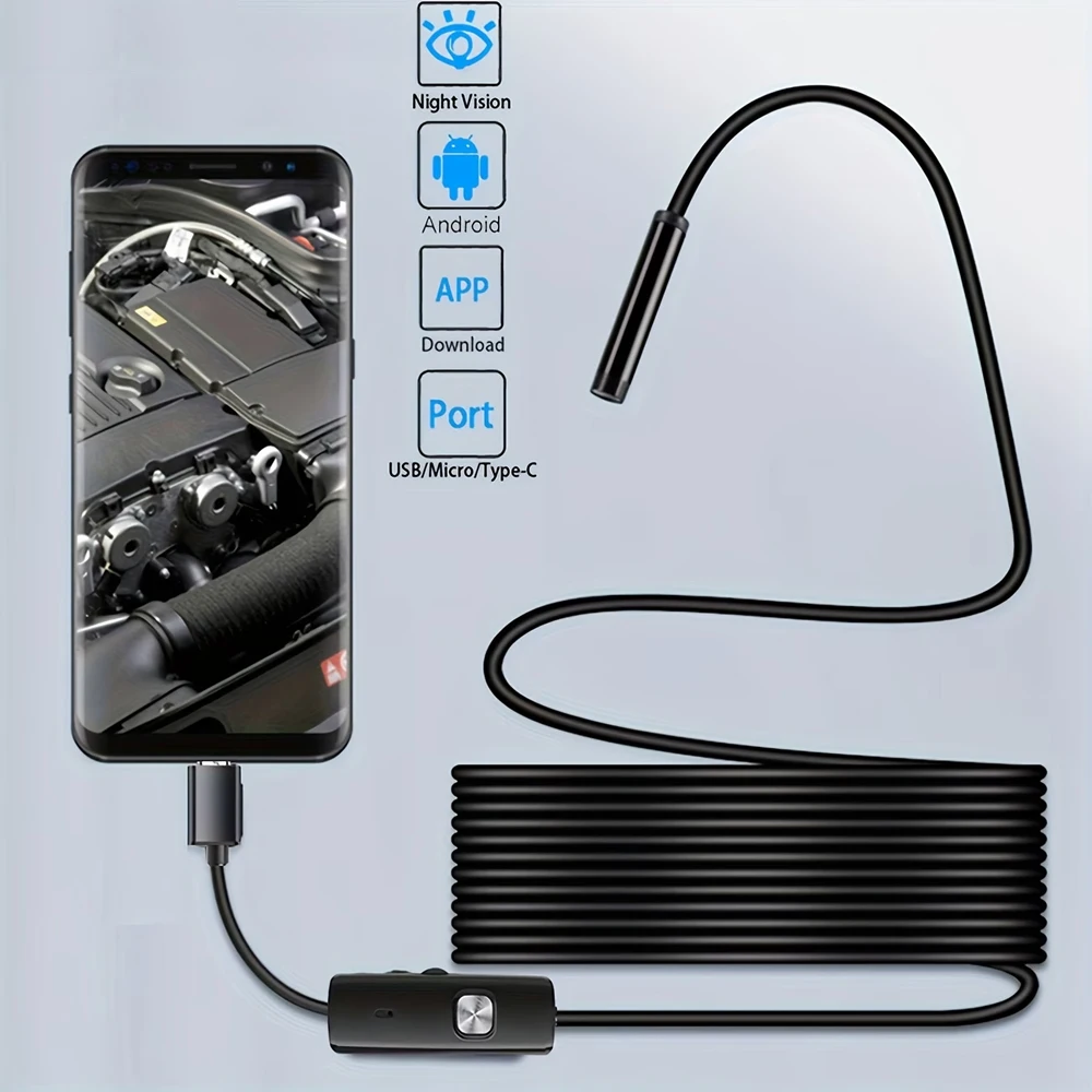 Mini Cámara 1080P con Tubo Flexible de 1m/2m/3.5m/5m, Boroscopio MicroUSB Tipo-C para Inspección de Video en PC/Android, Endoscopio para Auto