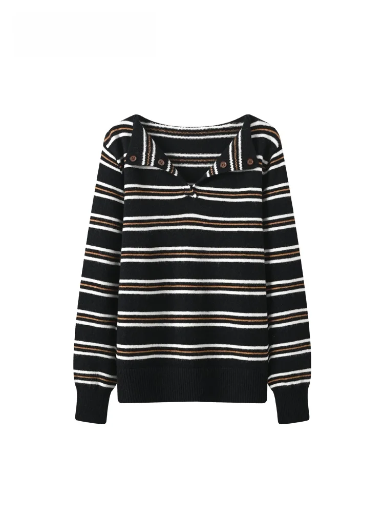 

plus Size Women's V-Ne Long Sve Knitwear Vintage Striped Slimming Sweater Autumn Winter Faion for Plump Sister