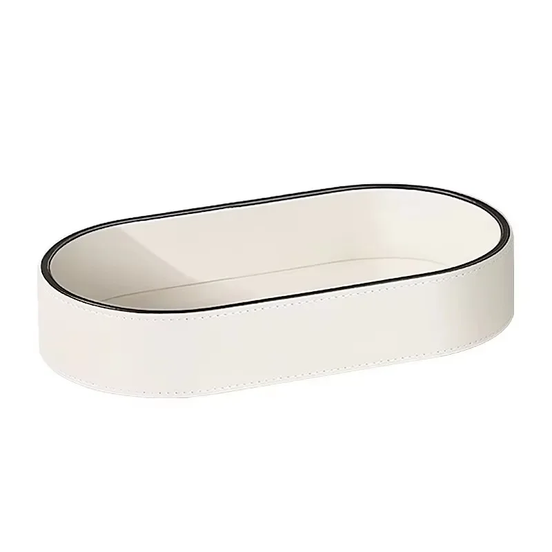 

Household leather desktop storage box Oval design Living room door entrance key Storage box Storage box