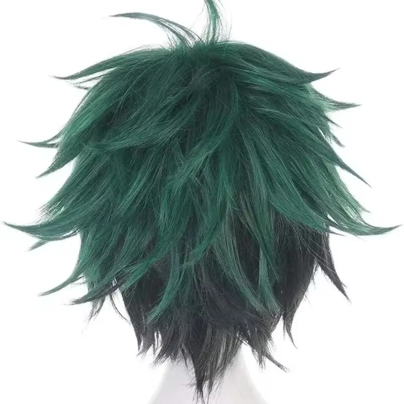 My Hero Academia Perücke, grün, schwarz, Ombré-Perücke, kurz, stachelig, lockig, hitzebeständig, Kunsthaar, für Männer, Cosplay, Halloween, Party