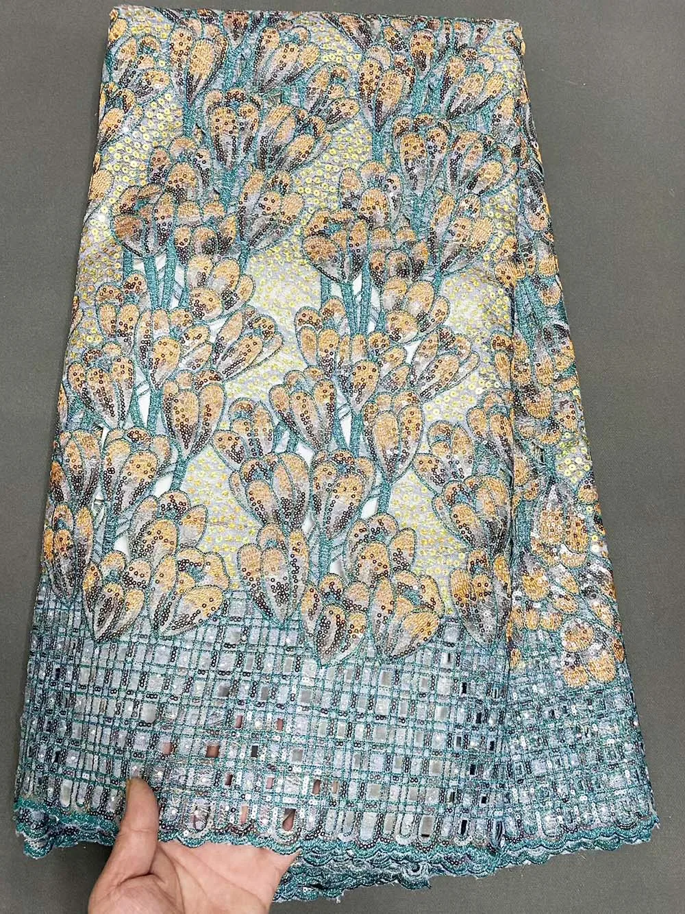 

Premium Organza Lace Fabric Durable Stitching 2026 With Hand Cut Rhinestones Heavy Duty Texture for Nigerian Dresses OR46354