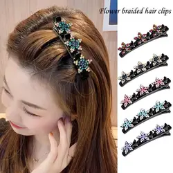 Women Elegant Flower Pearls Braid Hairpins Sweet Hair Decorate Clips Bangs Hold Barrettes Headband Fashion Hair Accessories