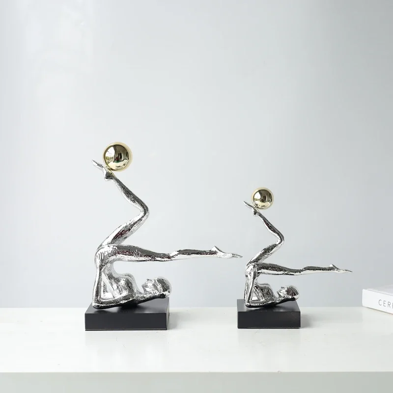 Elegant Yoga Pose Sculpture Modern Home Decor Silver Black Finish Art Piece Living Room Office Unique Desktop Ornaments