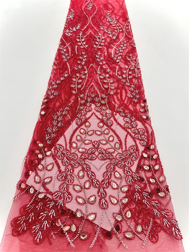 Exquisite Unique High-end New Fashion Design Fabric Handmade Embroidery Net Lace Full Beads For Making Women Wedding Dress