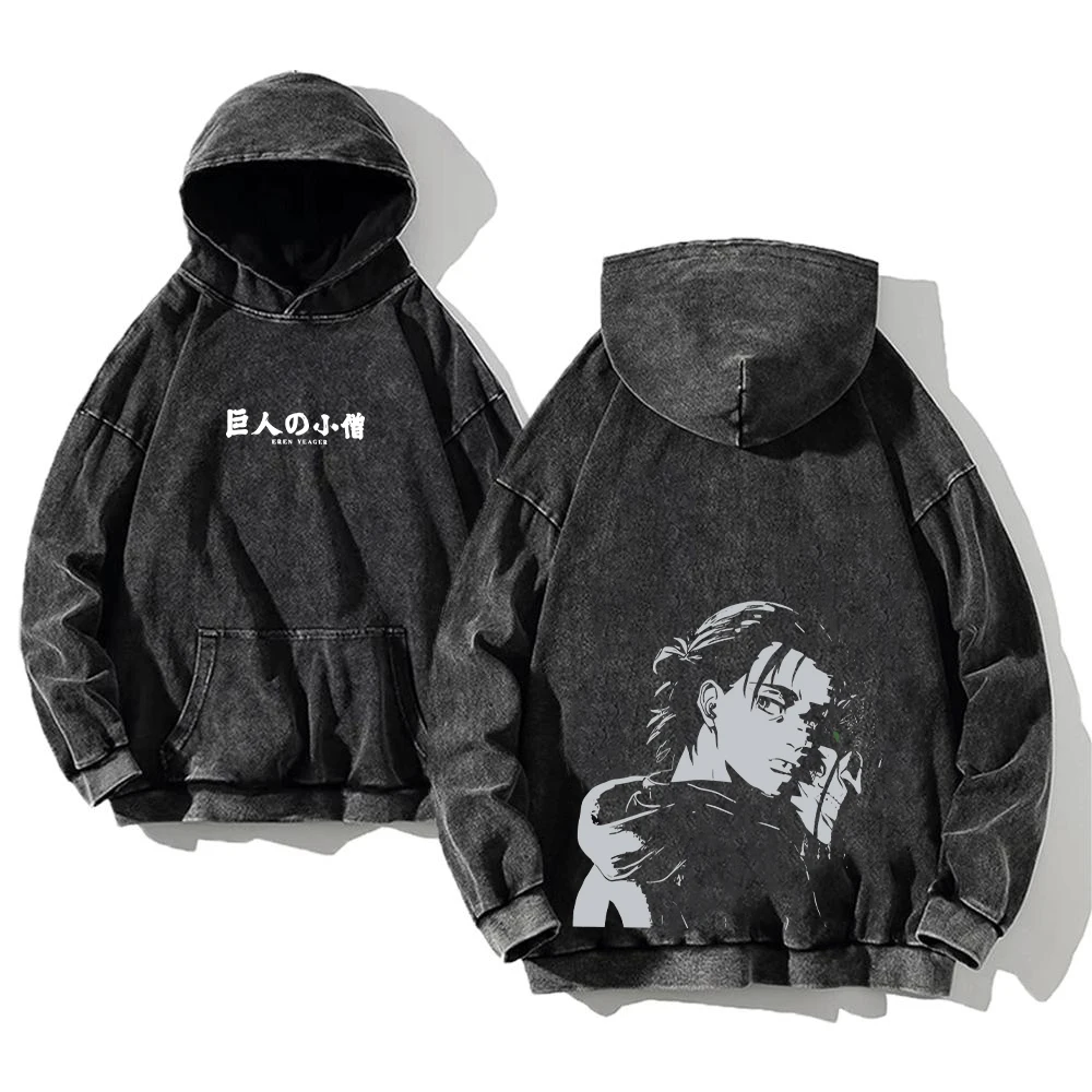 Vintage gewassen hoodies aanval op Titan katoen dames heren Y2K hooded sweatshirts oversized hiphop trui herfst winter mode