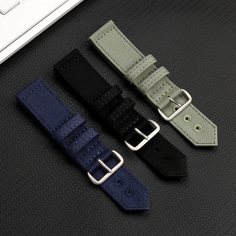 For CASIO Canvas WatchBand For Hamilton CITIZEN TIMEX Seiko Sports Watch Strap Army green Nylon Bracelet black 18mm 20mm 22mm view 3