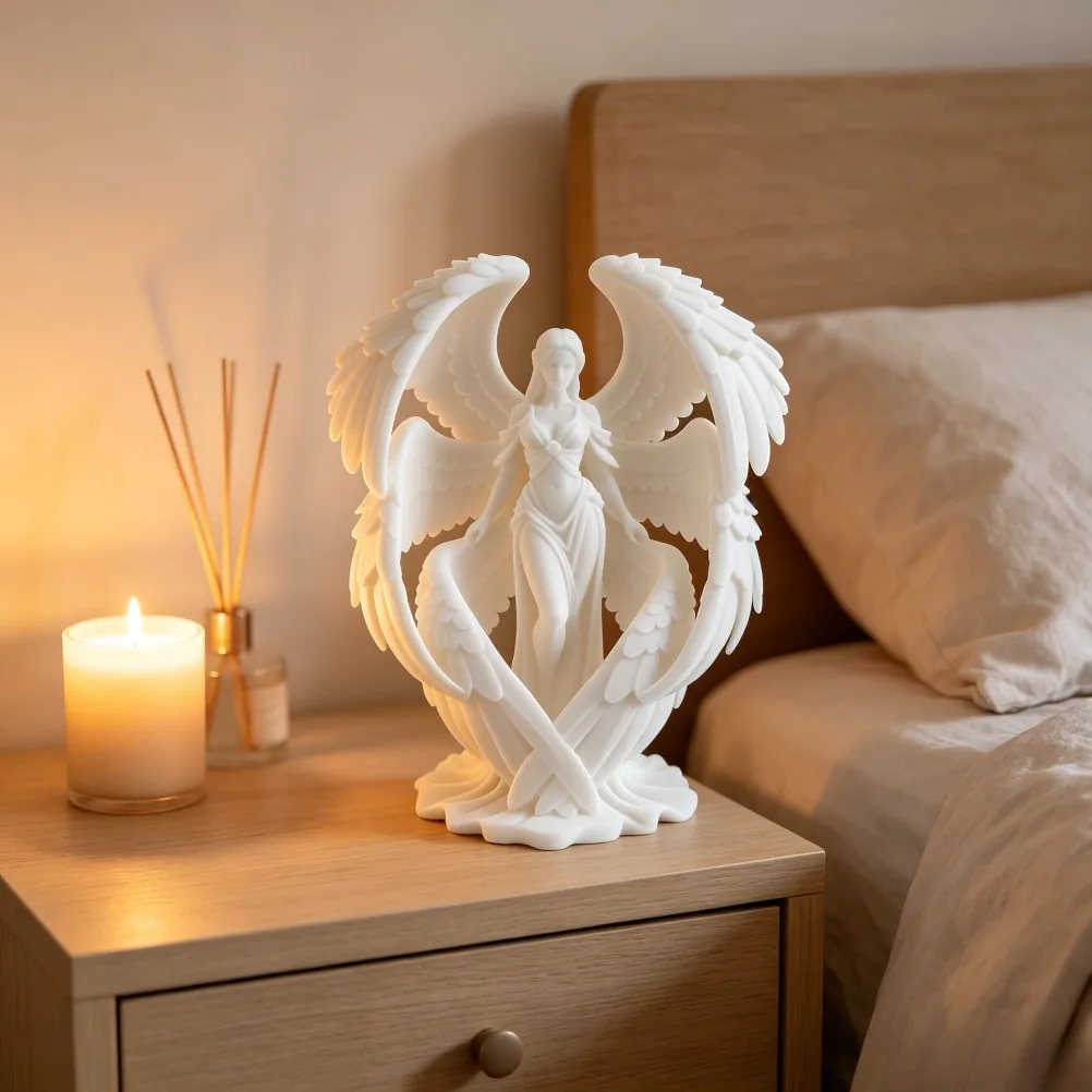 Antique Style Multi-Wing Seraph Statue Matte 3D Craft Peace Guardian Figurine Study Shelf Wedding Blessing Tabletop Ornament