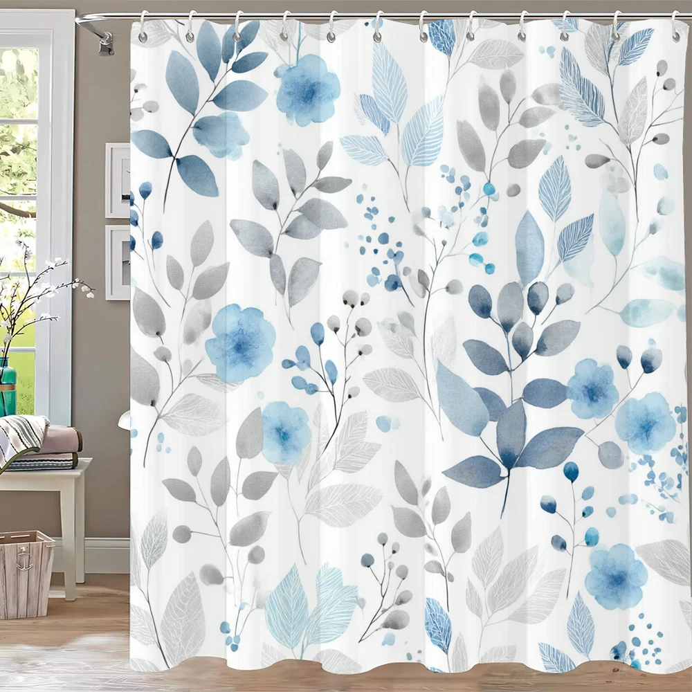 

Watercolor Flowers Printed Shower Curtain Bathroom Curtain,Hanging Curtain With 12 Hooks Decoration Machine Washable