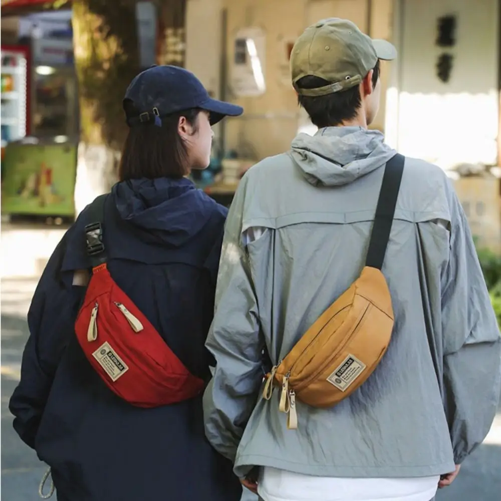

Casual Simple Japanese Harajuku Crossbody Bags Nylon Solid Color Crossbody Chest Bag Versatile Zipper Waist Bag Men