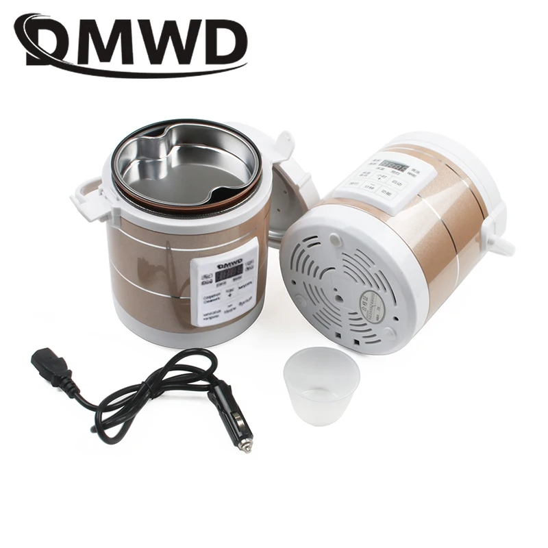 DMWD Multifunctional Mini Rice Cooker 12V 24V Soup Porridge Cooking Machine Food Steamer Heating Lunch Box For Home Travel