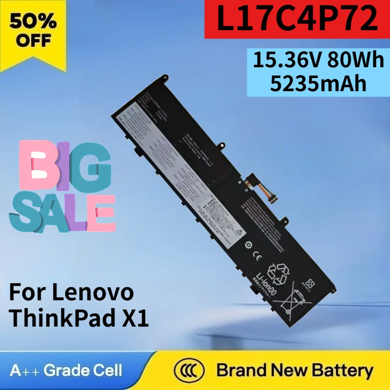 L17C4P72 15.36V 80Wh 5235mAh Rechargeable Battery for Lenovo ThinkPad X1 Extreme Gen 1 2 L18M4P71 High Quality Laptop Battery