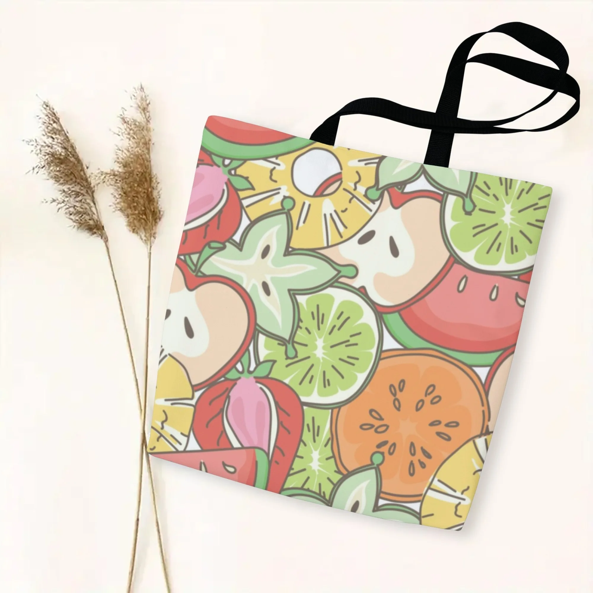 Eco-Friendly Cartoon Fruit Canvas Tote Bag Cute Fruit Illustration Shoulder Bag for Women Ideal for Eco Summer Daily Outings