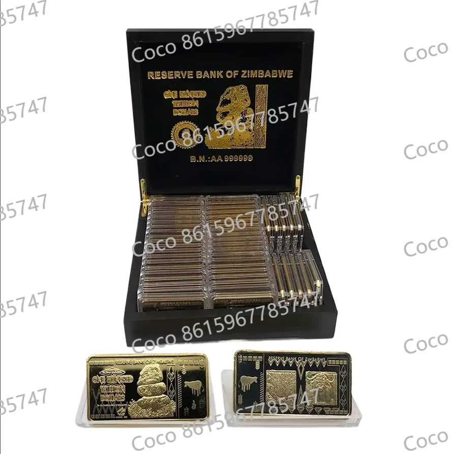 50pcs Zimbabwe Gold Bar Box Commemorative 24k Coin Plated Square for Best Collections