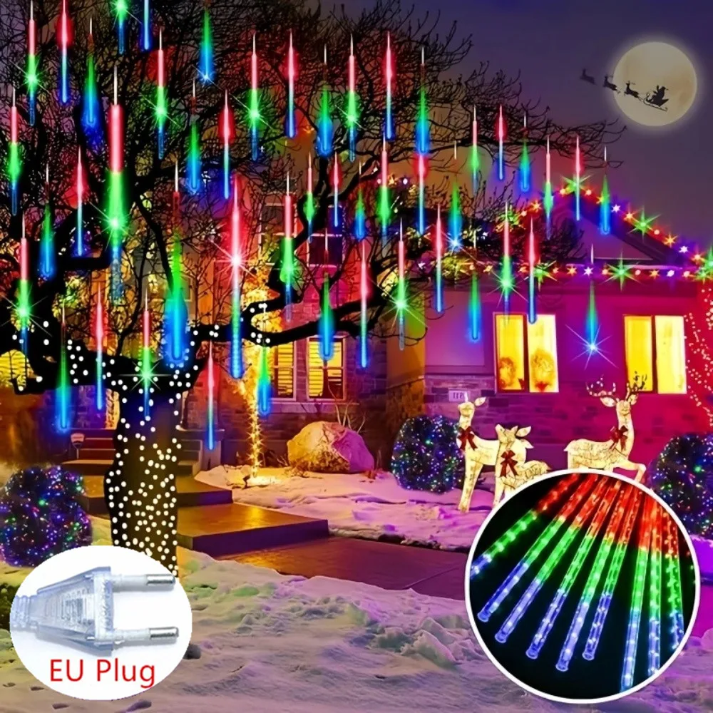 Fairy String Holiday Lighting 30/50cm 8 Tube EU Plug LED Meteor Shower Light For Christmas Garden Decoration Light Tree Decor