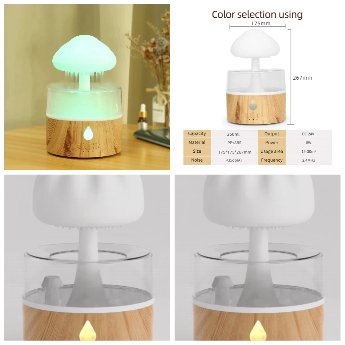 Mushroom Cloud Rain Drop Simulation Aroma Diffuser Ultrasonic Cool Mist LED Humidifier