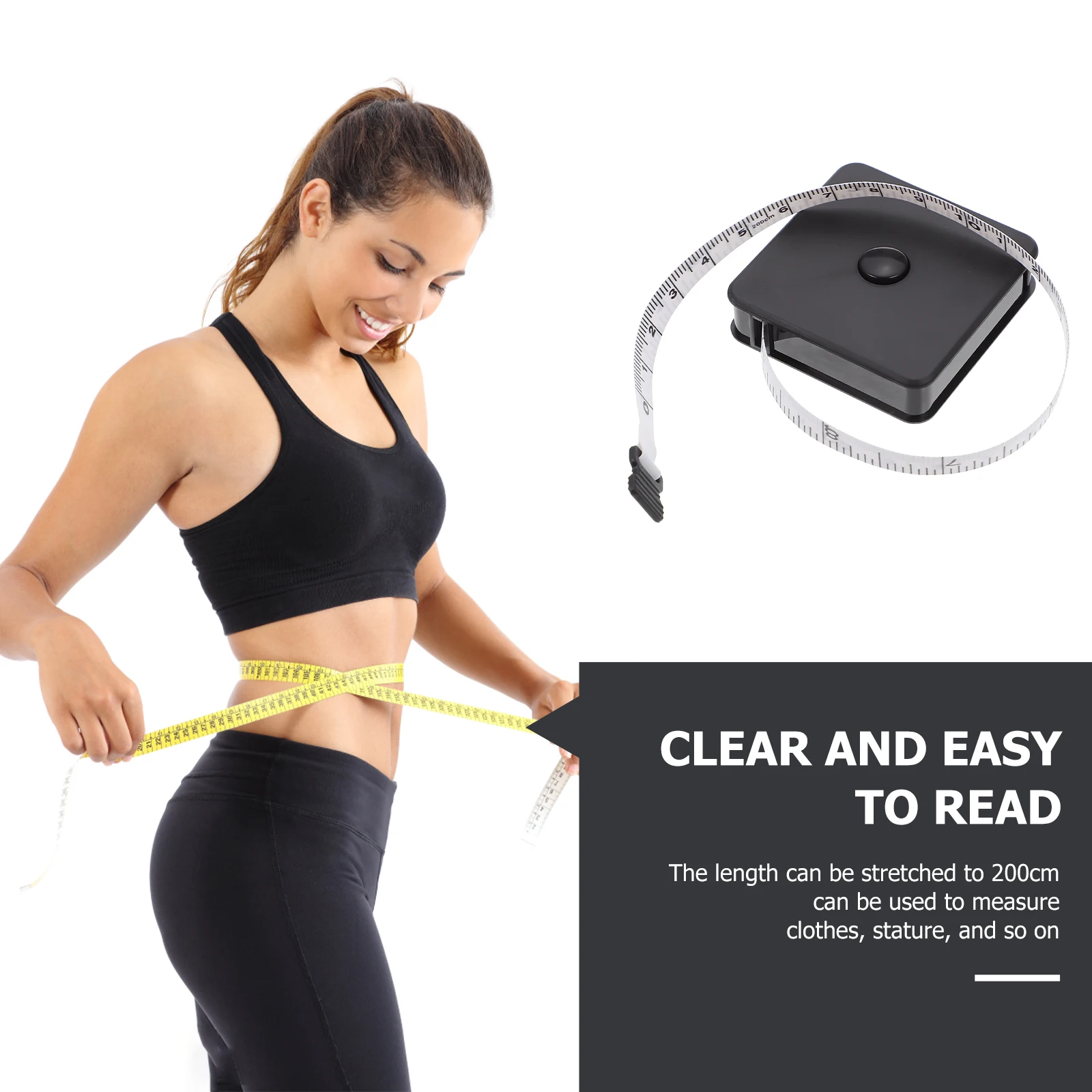 

2pcs Mini Tape Measure Square Shaped 200cm Flexible Clear Wear Resistant Plastic Accessory Portable Ruler