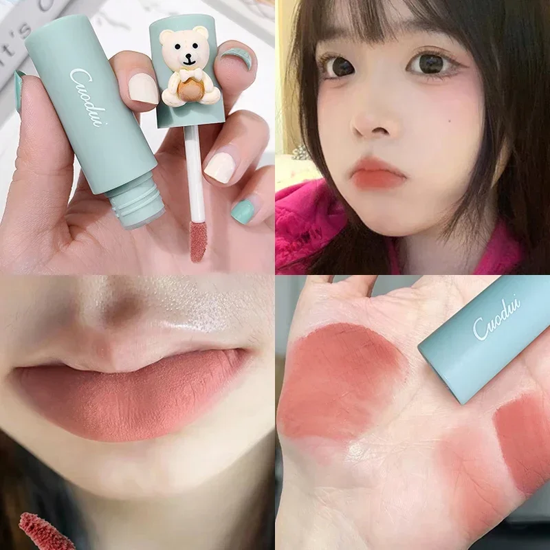 

Girl's Velvet Matte Lipstick Blush Waterproof Long Lasting Cute Bear Lipgloss Non-Stick Cup Makeup Lip Tint Mud Cosmetic Makeup