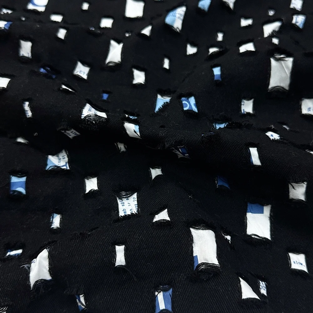 Double layered perforated cotton denim fabric Spring Autumn Jacket Coat Skirt Graduation Designer Fabrics for diy sewing cloth