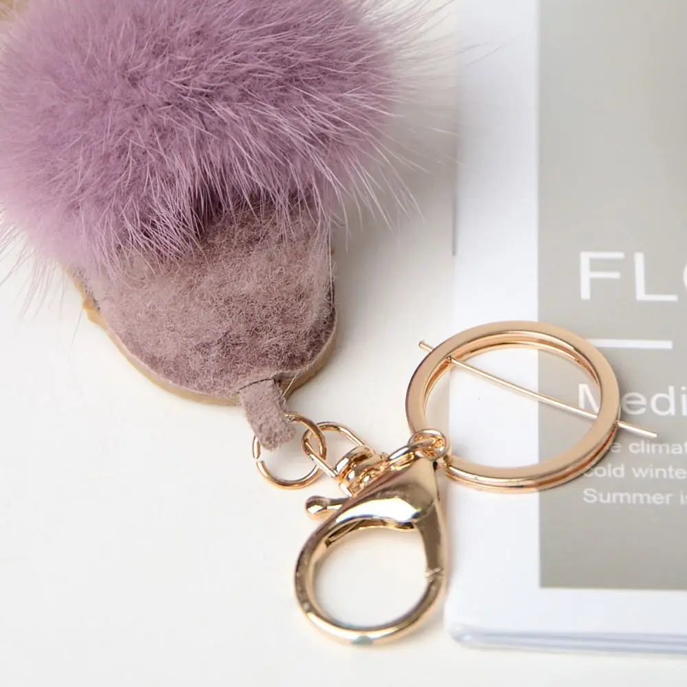 Fashion Fluffy Little Boot Keychain Cute Leather Mink Hair Doll Pendant Toys Key Decor Car Keyring Winter