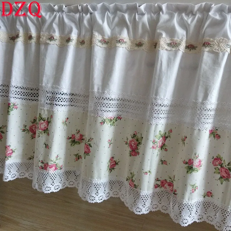

Korean Flowers Cotton Short Curtains Cloth for Living Room Japanese Pastoral White Lace Half Curtains for Kitchen #A578