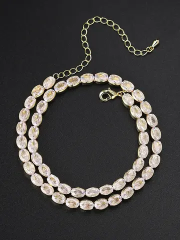 Dainty Oval Crystal Tennis Choker Necklace for Women Dazzling CZ Gold Color Collar Chain On Neck Wedding Fashion Jewelry N135