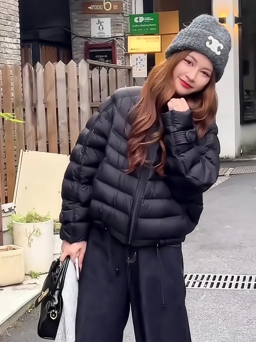 

Пуховик женский 90% белый пух, коллекция Зима 2025, элитный, с воротником-стойкой, универсальный, теплый, верхняя одежда