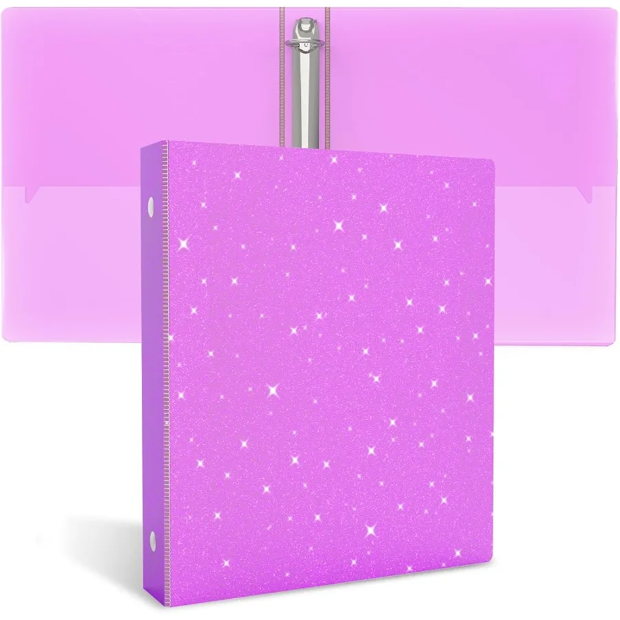 

3 Ring Binder Glitter 1 ih Binder Organizer 8.5 x 11 Letter Size Waterproof Fashion View Binders Cute Binder for Office School