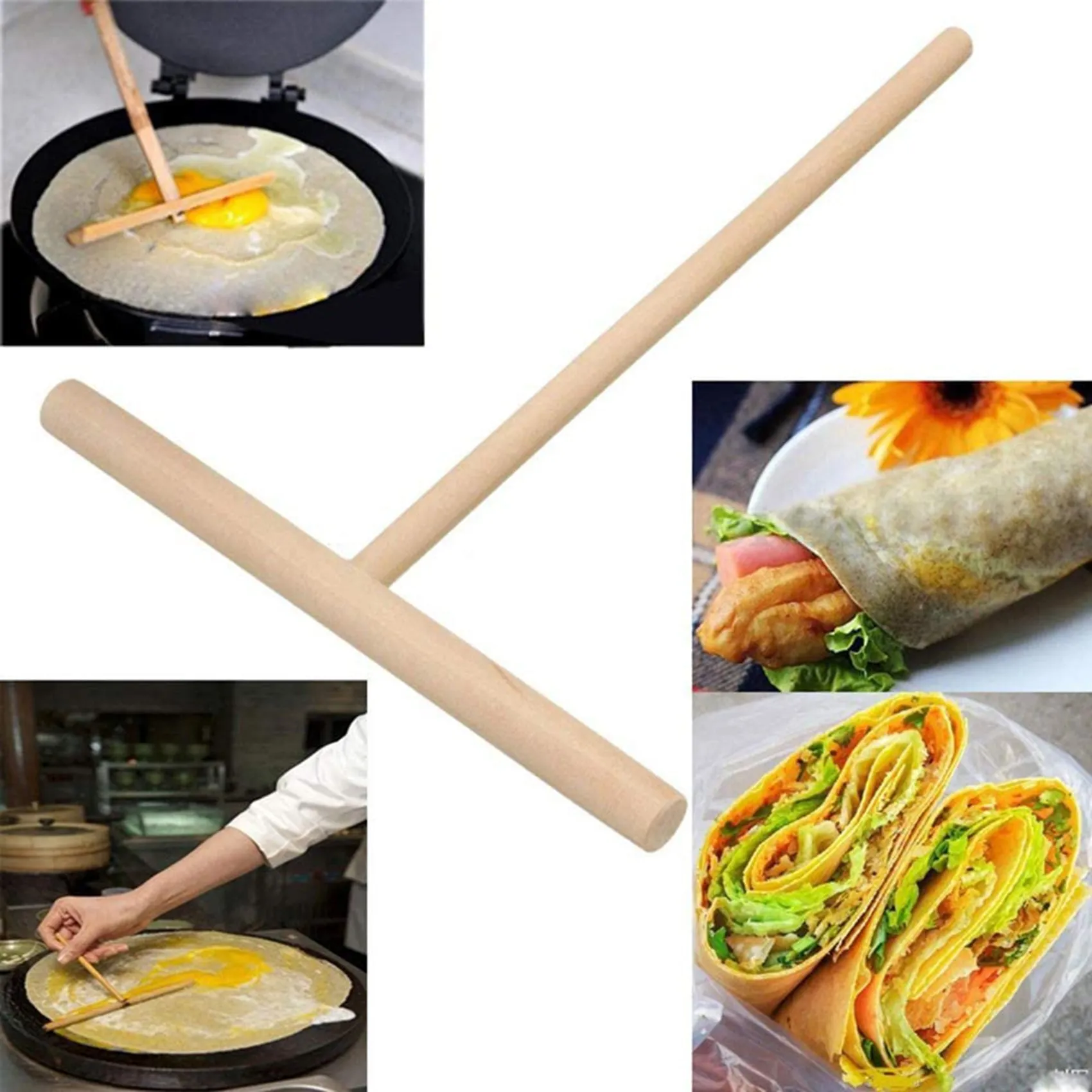 A40T 12 Stück T-förmiger Crêpes-Maker, Pfannkuchen-Teig, Holzspreizer-Stick, Holz-Crêpe-Werkzeuge, Crêpes-Spreizer zur Herstellung von Crêpes