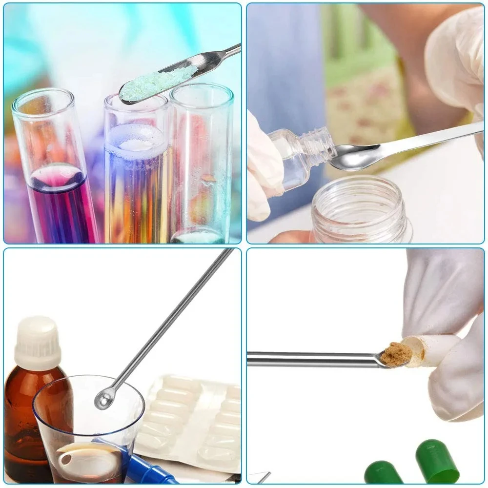 12Pcs Stainless Steel Lab Spoon Spatula Laboratory Sampling Spoon Mixing Spat Set Working Scraper Laboratory Equipment 10-22cm