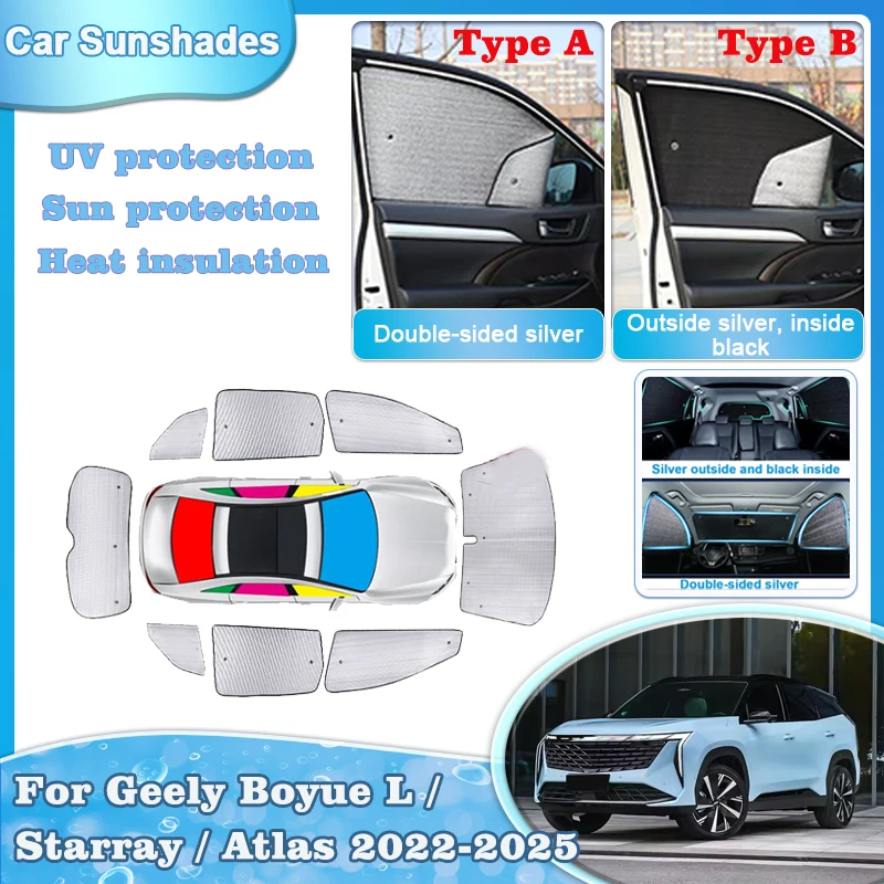 

Car Sun Shade For Geely Boyue L 2025 Starray Atlas FX11 2022-2024 Sunshades Windshield Side Window Curtain Covers Accessories