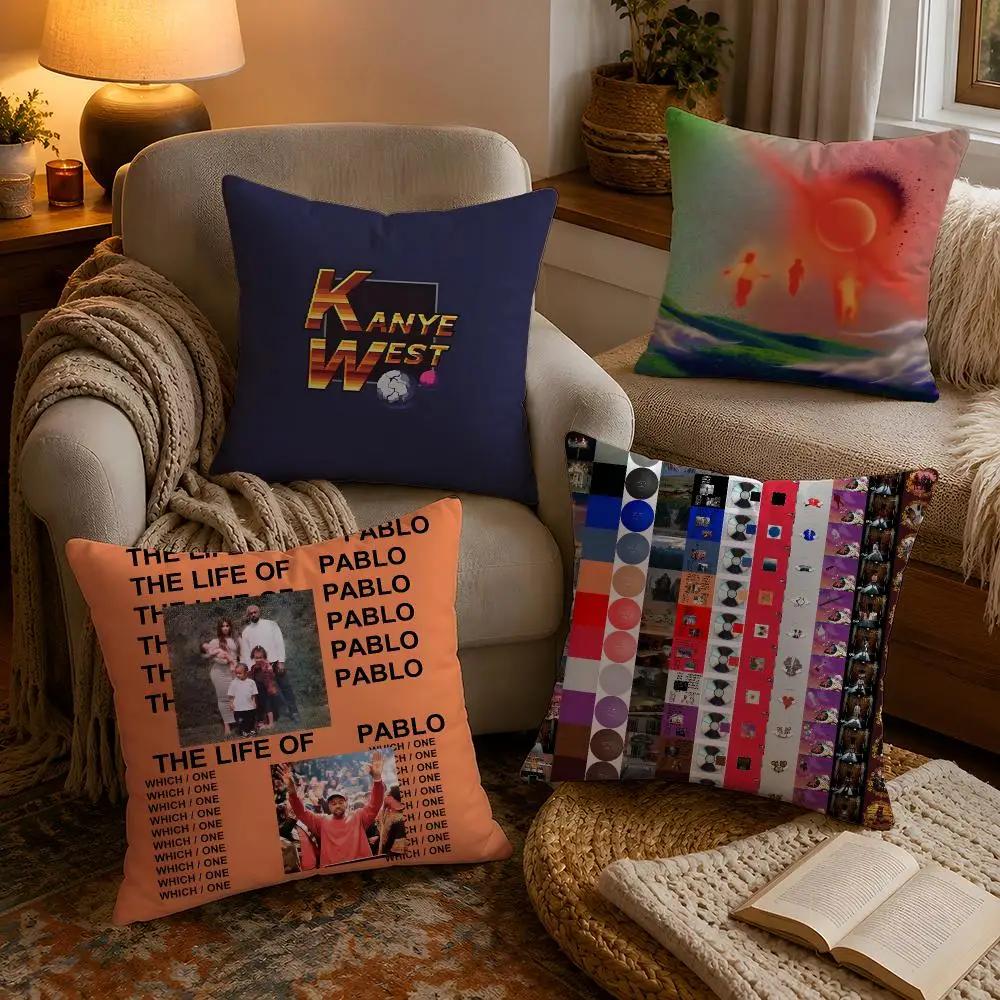 K-Kanye West Cushion Cover 1pc Square Plush Pillow Cover Soft Fuzzy Removable Washable Bed Bedroom Decor