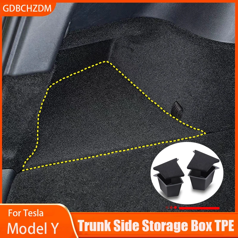 GDBCHZDM Car Trunk Side Storage Box For Tesla ModelY 2018-24 Hollow Cover Organizer Flocking Mat Partition Board Stowing Tidying