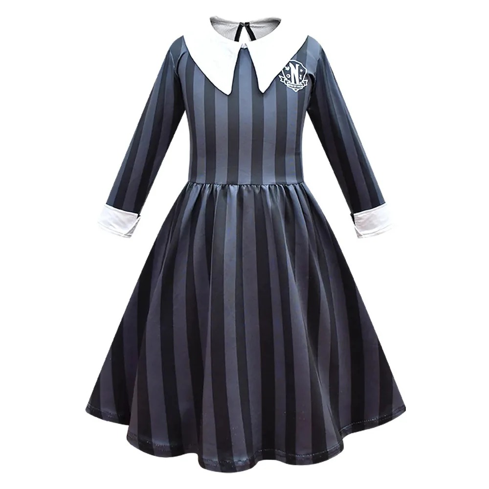 Wed Addams Kid Cosplay Costume Schoolgirl Nevermore School Uniform Dress Halloween Gift for Girls Halloween Carnival Party Skirt