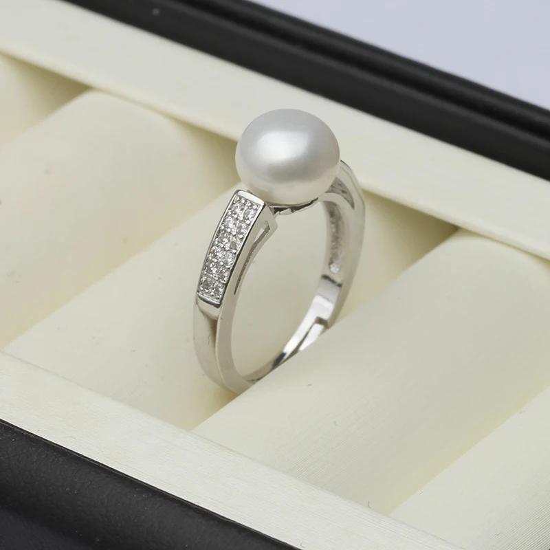 Real Natural Freshwater Pearl Rings For Women,Trendy 925 Sterling Silver Pearl Ring Adjustable Mother Wife Birthday Gift