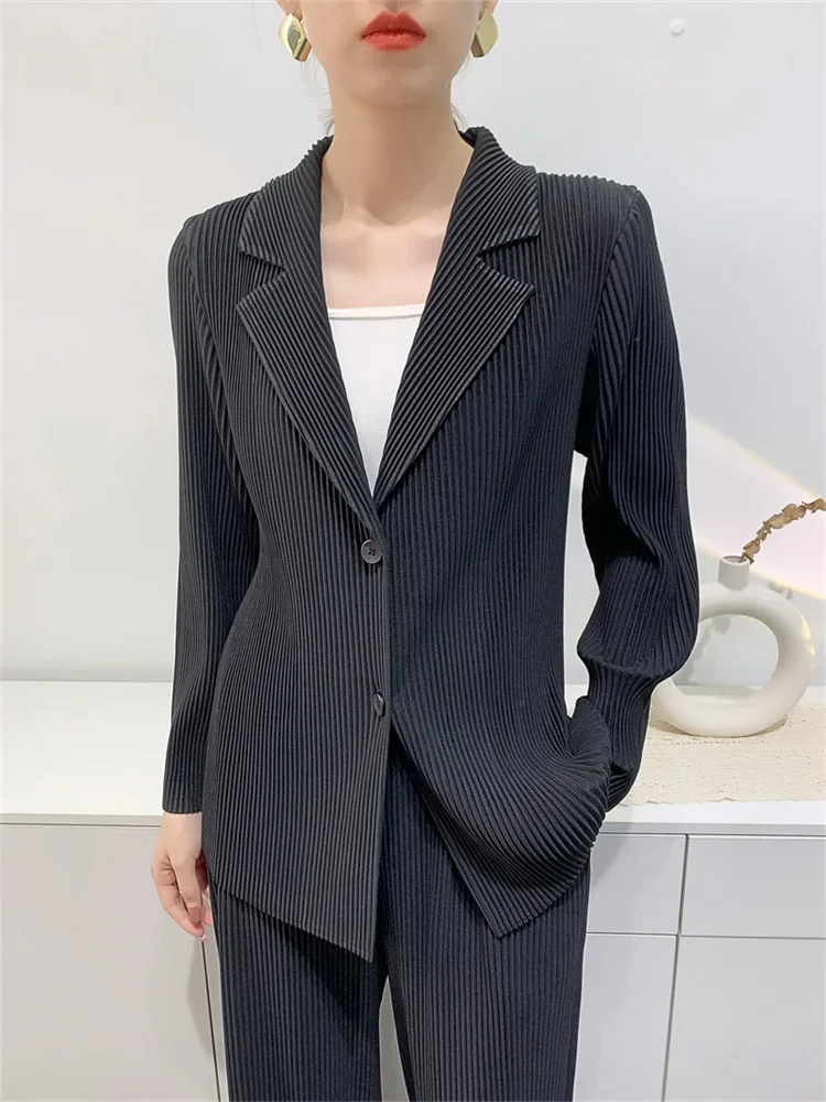 ALSEY Miyake Toothpick Pleated Casual Suit Women Spring Autumn Design Comfortable Thickened Pleated Long-sleeved Jacket