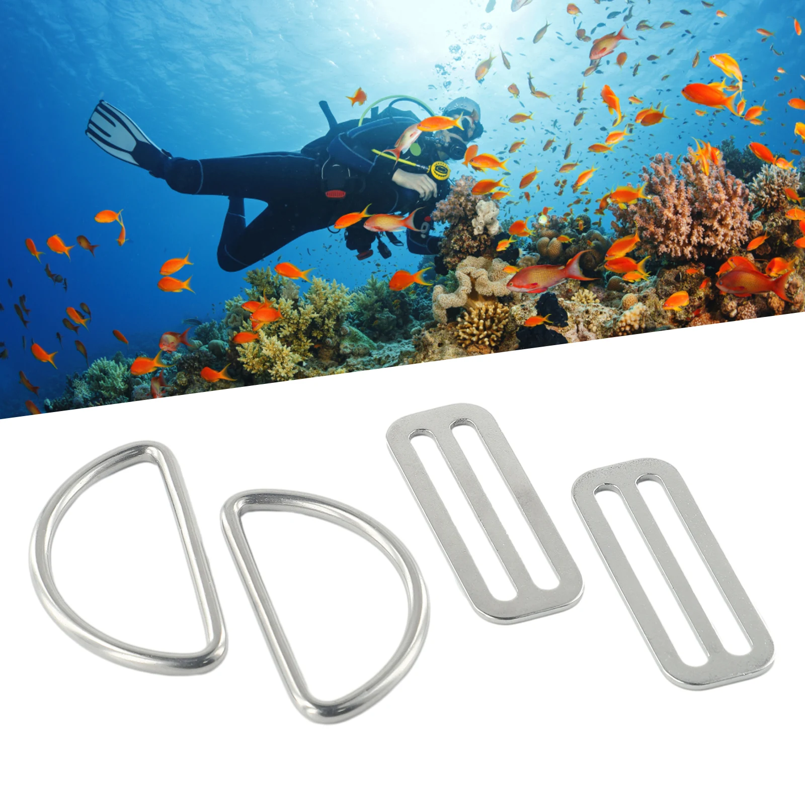 

1/2 Pair Scuba Diving D Ring Buckle And Stainless Steel Webbing Belt Keeper Buckle Ring Holder Wing BCD Accessories ﻿