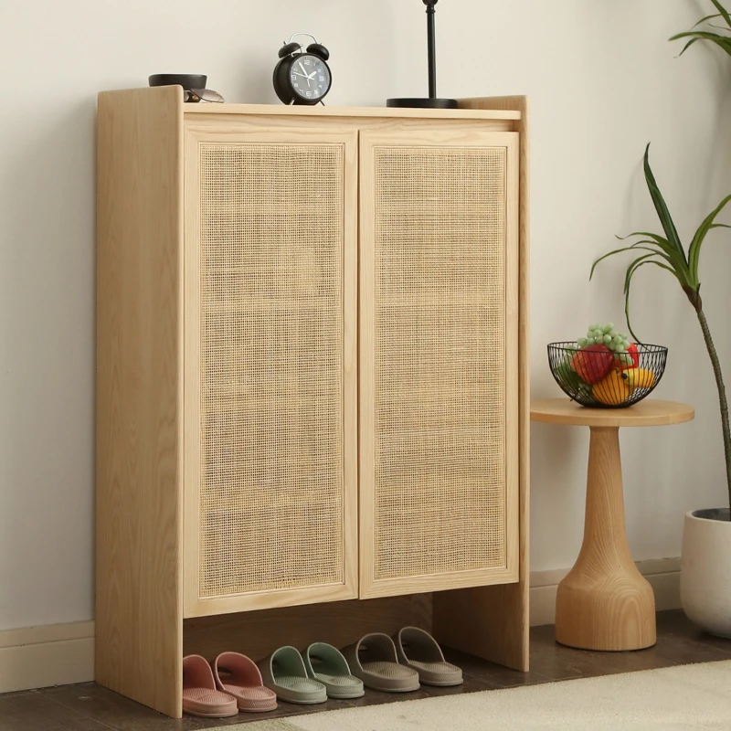 

Ash wood solid wood shoe cabinet Qingmu Hall Japanese simple rattan door storage cabinet storage cabinet full