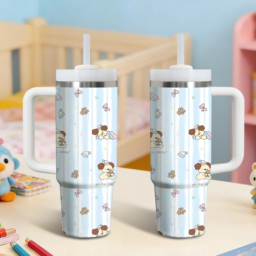 

Cute Dog Print Vacuum Flasks 40oz Stainless Steel Insulated Tumbler with Handle & Straw Leakproof Travel Mug