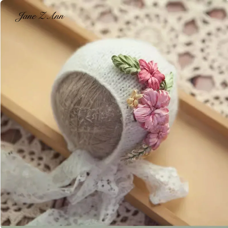 Newborn Photography Hat Lace Countryside Hat Baby infant  Photo props Knitted Flower Shaped bonnet