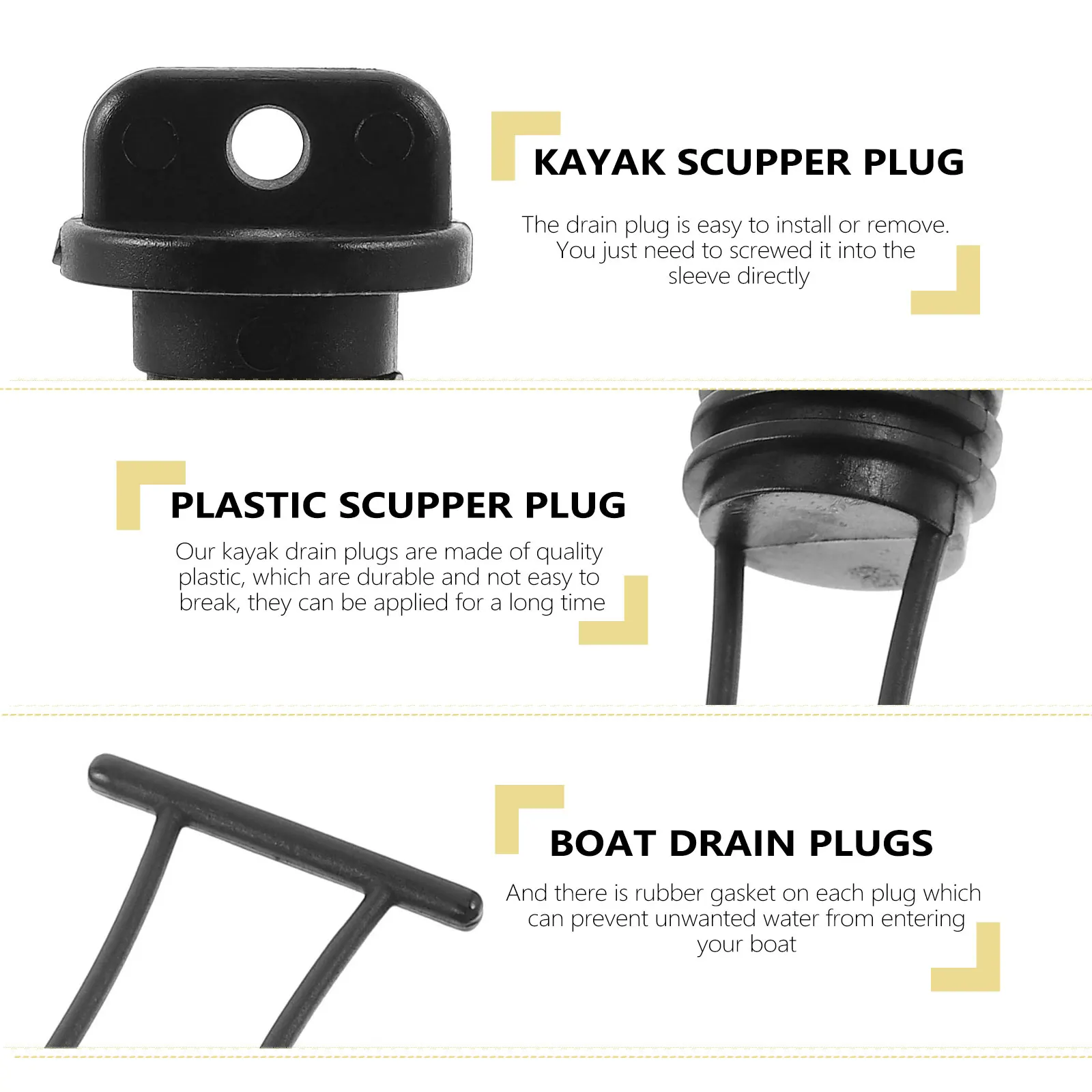 

4pcs Plastic Kayak Scupper Plug Boat Hull Drain Stopper Canoe Drain Hole Replacement With Rubber Gasket Durable Waterproof Boat