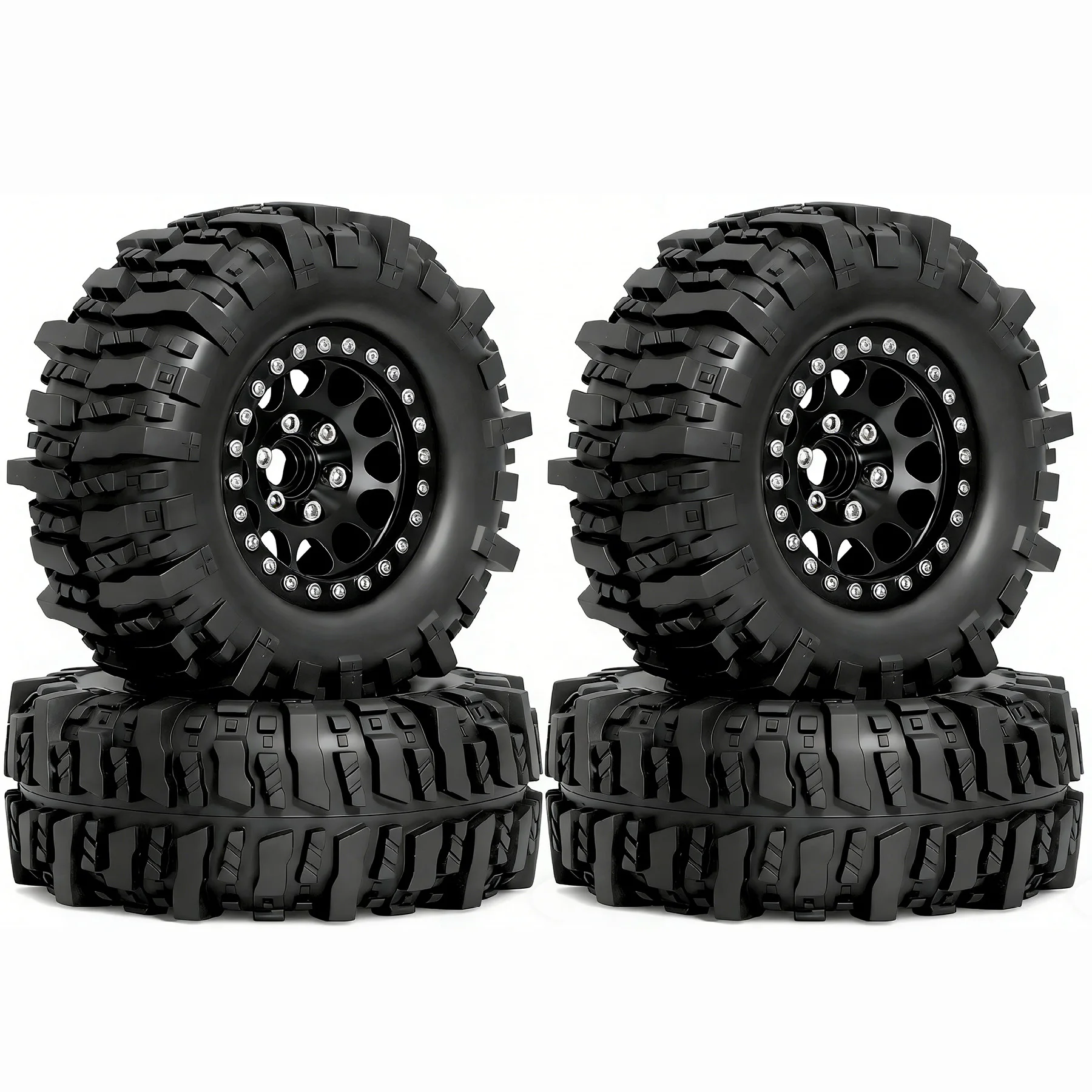 

RS RC 95mm Rubber Tire Metal 1.9" Beadlock Wheel Rim Set for 1/10 RC Crawler Car Traxxas TRX4 RC4WD D90 Axial SCX10 II III MST