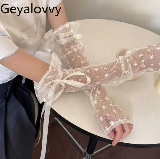 Papillon in pizzo stile giapponese Y2K Maniche per braccio di protezione solare Lolita Dolce ragazza carina JK Accessori per maniche lunghe estive alla moda