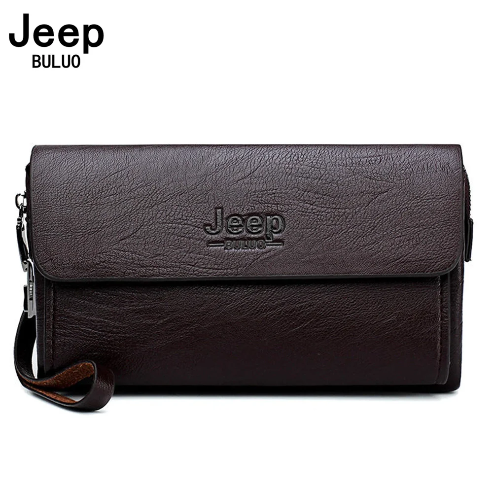 JEEP BULUO-Bolso de mano de cuero virgen para hombre, cartera de mano de alta calidad para teléfono y bolígrafo